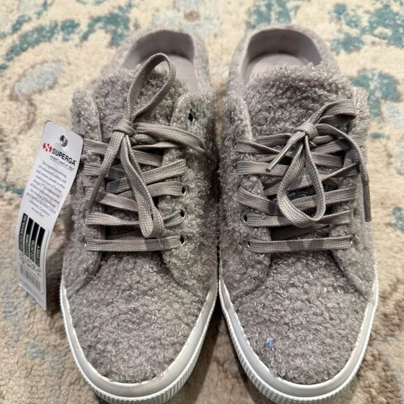 NWT Superga Ecru Faux Shearling Slip-On Lace Up Sneakers size 10 - Picture 2 of 9